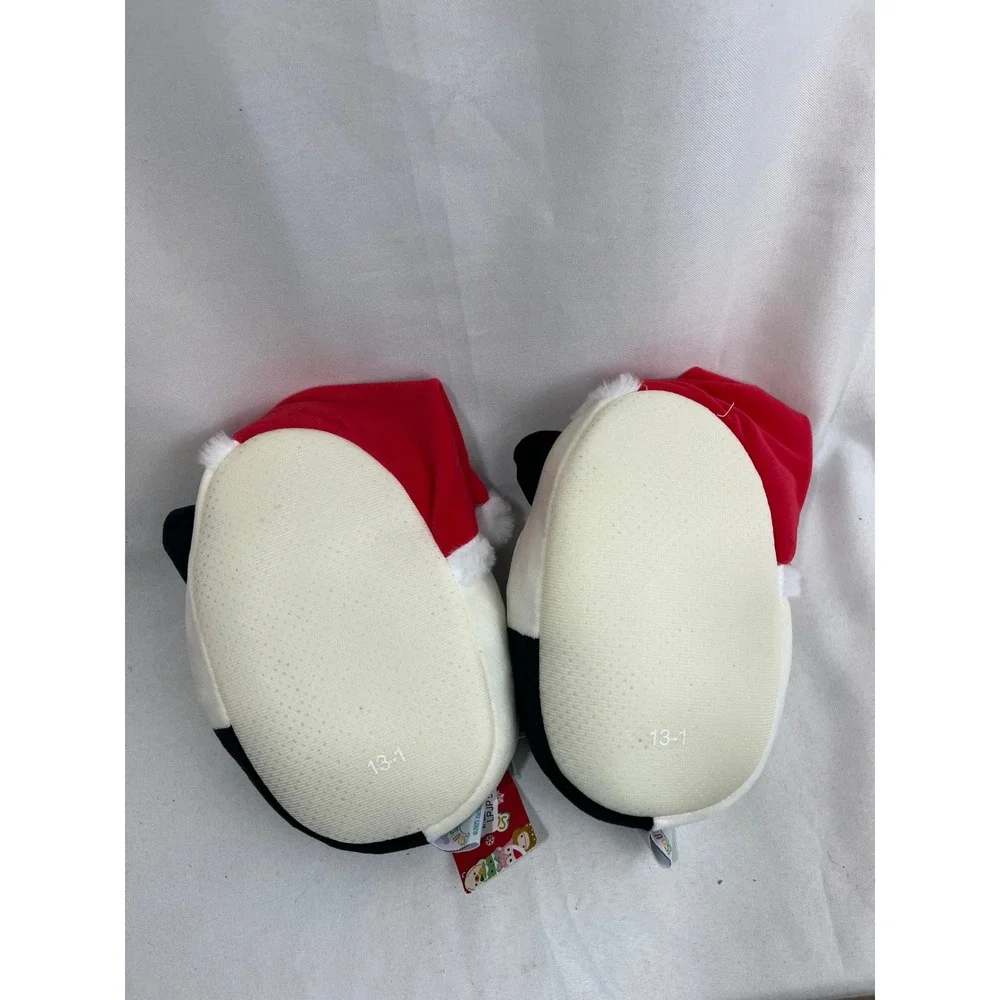 Squishmallows Santa Hat Cat Slippers Kid Size 13/1 Off-White Holiday Plush Shoes